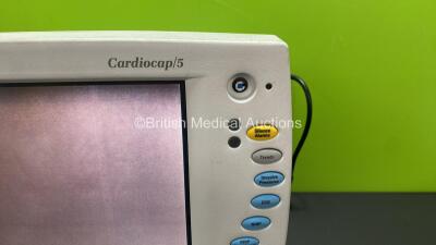 Datex-Ohmeda Cardiocap/5 Patient Monitor with NIBP, ECG, SPO2, P1, P2, T1 and T2 Options (Powers Up with Blank Screen and Damaged Power Button - See Photos) *FBWH00667 / FS0072030* - 3