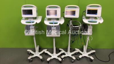 4 x Welch Allyn 6000 Series Vital Signs Monitors on Stands with 4 x Leads (All Power Up) *NA*