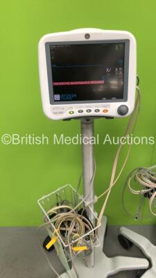 2 x GE DASH 4000 Patient Monitor on Stand with CO2, BP1, BP2, SPO2, Temp/Co NBP and ECG Options with Selection of Cables (Both Power Up) - 3