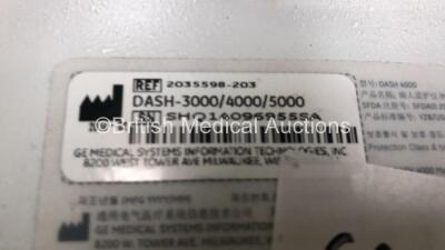 2 x GE DASH 4000 Patient Monitor on Stand with CO2, BP1, BP2, SPO2, Temp/Co NBP and ECG Options with Selection of Cables (Both Power Up) - 4