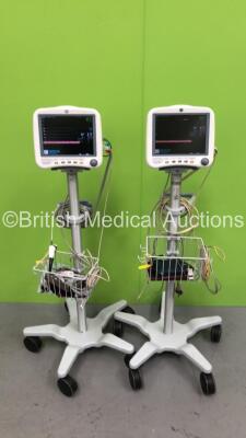 2 x GE DASH 4000 Patient Monitor on Stand with CO2, BP1, BP2, SPO2, Temp/Co NBP and ECG Options with Selection of Cables (Both Power Up)