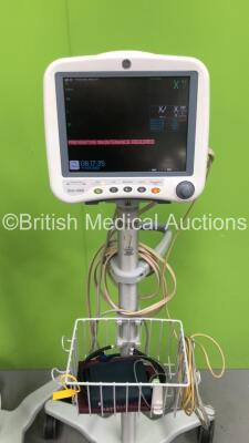 2 x GE DASH 4000 Patient Monitor on Stand with CO2, BP1, BP2, SPO2, Temp/Co NBP and ECG Options with Selection of Cables (Both Power Up) - 2