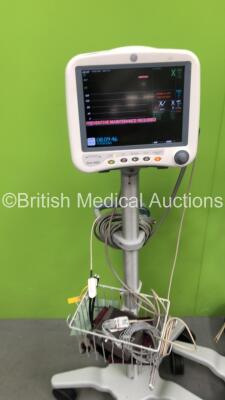 2 x GE DASH 4000 Patient Monitor on Stand with CO2, BP1, BP2, SPO2, Temp/Co NBP and ECG Options with Selection of Cables (Both Power Up) - 3