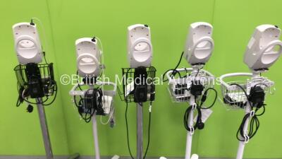 5 x Welch Allyn SPOT Vital Signs Monitors on Stands with Chargers and Some Leads (All Power Up) - 7