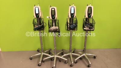 4 x Welch Allyn 420 Series Vital Signs Monitors on Stands with Selection of Leads (All Power Up)