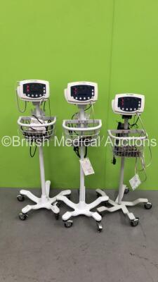 2 x Welch Allyn 53N00 Vital Signs Monitor on Stand and 1 x Welch Allyn 53NT0 Vital Signs Monitor on Stand (All Power Up)