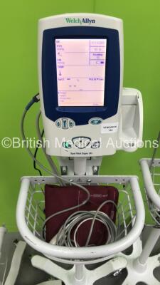 2 x Welch Allyn Spot Vital Signs LXi Vital Signs Monitors on Stands with Leads and 1 x Welch Allyn Propaq LT Patient Monitor on Stand with BP Hose and Cuff (Powers Up) - 3