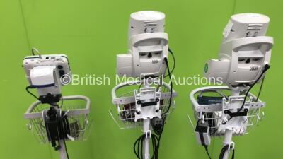 2 x Welch Allyn Spot Vital Signs LXi Vital Signs Monitors on Stands with Leads and 1 x Welch Allyn Propaq LT Patient Monitor on Stand with BP Hose and Cuff (Powers Up) - 5