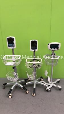2 x Mindray VS-800 Vital Signs Monitors on Stands (Both Power Up) and 1 x Welch Allyn 53NT0 Vital Signs Monitor on Stand (No Power Supply) *S/N BY82104367 / JA067239*