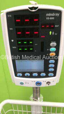 2 x Mindray VS-800 Vital Signs Monitors on Stands (Both Power Up) and 1 x Welch Allyn 53NT0 Vital Signs Monitor on Stand (No Power Supply) *S/N BY82104367 / JA067239* - 2