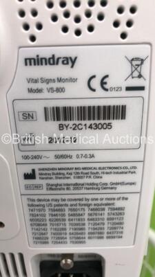 2 x Mindray VS-800 Vital Signs Monitors on Stands (Both Power Up) and 1 x Welch Allyn 53NT0 Vital Signs Monitor on Stand (No Power Supply) *S/N BY82104367 / JA067239* - 6