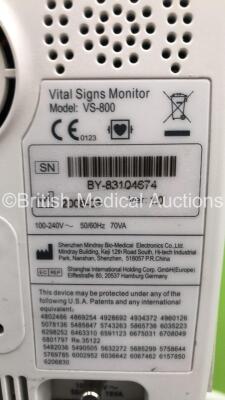 1 x Mindray VS-800 Vital Signs Monitor on Stand (Cracked Surround / Light) 1 x Welch Allyn Otoscope / Ophthalmoscope Set on Stand with 2 x Handpiece and 2 x Heads and 1 x GE Dinamap Carescape V100 Vital Signs Monitor on Stand with SPO2 Finger Sensor (All - 5