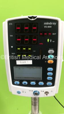 2 x CSI Criticare SPO2/Comfort Cuff Model 506DXN Vital Signs Monitors on Stands (Not Power Tested Due to No Power Supply), 1 x Blood Pressure Meter on Stand and 1 x Mindray VS-800 Vital Signs Monitor on Stand (Powers Up) *S/N BY83104672* - 2