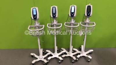 4 x Welch Allyn SPOT Vital Signs Monitors on Stands with Chargers (All Power Up)