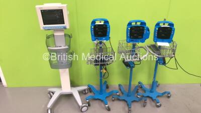 3 x GE Dinamap ProCare Monitors on Stands *1 x 400* (2 x Power Up, 1 x No Power) and 1 x Mindray MEC-1000 Monitor on Stand (Powers Up) *AQ-01134972*