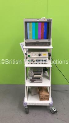 Olympus TC-C1 Clinical Trolley with Sony Trinitron PVM-14M2MDE Monitor, Olympus OTV-S6 Advanced Digital Multi Processor, Olympus CLH-250 Light Source, Sony Color Video Printer UP-21MD and Sony Digital Videocassette Recorder DSR-20MDP (All Power Up) *S/N 2