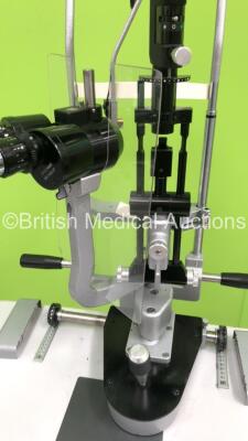 Haag Streit Bern SL 900 Slit Lamp on Stand with 2 x 10x Eyepieces, Binoculars and Chin Rest on Motorized Table (Powers Up with Good Bulb) *S/N 900.2.166597* - 5