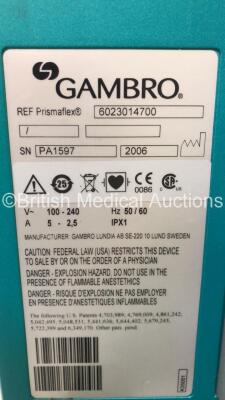 2 x Gambro Prismaflex Dialysis Machines - Software Version 7.21 - Running Hours 17239 / 16210 with Barkey Autocontrol Units (Both Power Up) *PA1597 / PA1603* - 8