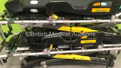 2 x Ferno Pegasus Hydraulic Ambulance Stretchers * Missing Mattresses * (Hydraulics Tested Working-1 x Missing 3 x Wheels-See Photos) - 2