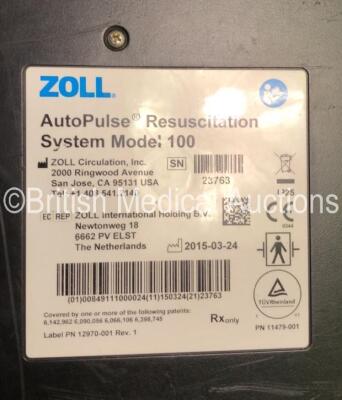 Zoll Autopulse Resuscitation System Model 100 *Mfd 2015* (Powers Up with User Advisory Error When Tested with Stock Battery-Battery Not Included, See Photo) - 4