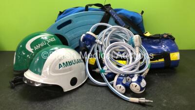 Mixed Lot Including 2 x CarebFlex Q2 Mobility Boards, 2 x Ambulance Helmets, 6 x Entonox Hoses, 1 x PAX Bottle Carry Bag and 1 x Hartwell Medical Evac U Splint