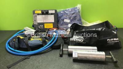 Mixed Lot Including 1 x Toughbook Docking Station, 2 x Evac U Splint Pump / Valves, 1 x Evac U Splint Mattress, 2 x Ferno Model 678 Pedi Mate Straps and 3 x Neck Braces