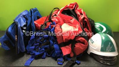 Mixed Lot Including 3 x Carry Bags, 2 x Ambulance Safety Helmets, 1 x Mattress and Large Quantity of Hand Grip Straps