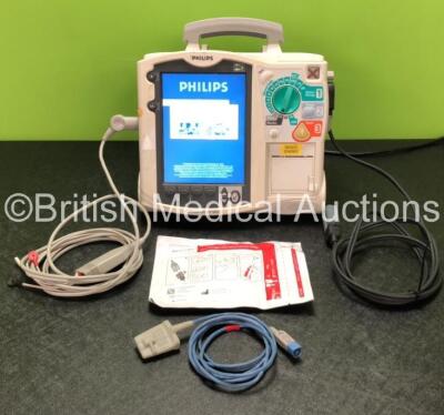 Philips MRx Defibrillator Including Pacer, ECG and Printer Options with 1 x 3 Lead ECG Lead, 1 x Paddle Lead, 1 x SpO2 Finger Sensor, 1 x Electrode Pack *In Date* and 1 x Philips M3538A Battery (Powers Up with Stock Battery Module, Battery Module Not Incl