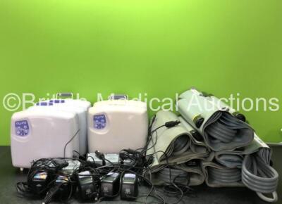 Job Lot Including 1 x Mangar Airflo Plus Compressor, 4 x Mangar Airflo Plus Compressors, 5 x Mangar ELK Lifting Cushions, 5 x Controllers, 2 x Mangar Airflo Plus DC Power Supplies and 5 x Mangar Airflo DC Power Supplies