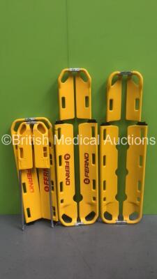 2 x Ferno Scoop 65 EXL Scoop Stretchers (1 x Damaged - See Photo) and 1 x Yellow Scoop Stretcher (Unknown Manufacturer)
