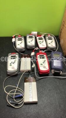 Mixed Lot Including 1 x LSU Wall Bracket *Unused in Box* 6 x Masimo Set Rad 5 Handheld Pulse Oximeters (2 Power Up, 3 No Power) 1 x Nellcor Oximax N-65 Handheld Pulse Oximeter (Untested Due to Possible Flat Batteries) 2 x Nonin Model 8500 Pulse Oximeters - 3