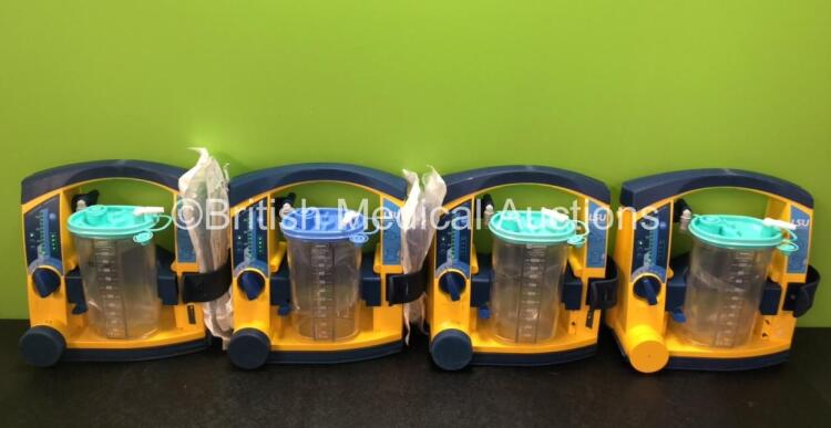 4 x Laerdal LSU Suction Units with 4 x Cups and 4 x Batteries (All Power Up, 1 x Missing Rubber Cap - See Photos) *SN 78271469697 / 78051969658 / 78271469761 / 78151467031*