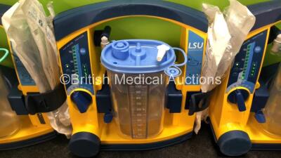 4 x Laerdal LSU Suction Units with 4 x Cups and 4 x Batteries (All Power Up, 1 x Missing Rubber Cap - See Photos) *SN 78271469697 / 78051969658 / 78271469761 / 78151467031* - 3