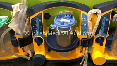 4 x Laerdal LSU Suction Units with 4 x Cups and 4 x Batteries (All Power Up, 3 x Missing Rubber Caps - See Photos) *SN 78122081687 / 78252087361 / 78081354297 / 78271469733* - 4