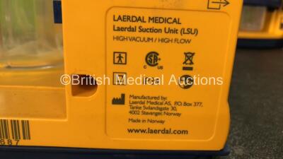 4 x Laerdal LSU Suction Units with 4 x Cups and 4 x Batteries (All Power Up, 3 x Missing Rubber Caps - See Photos) *SN 78122081687 / 78252087361 / 78081354297 / 78271469733* - 6