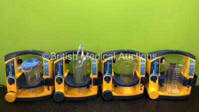 4 x Laerdal LSU Suction Units with 4 x Cups and 2 x Batteries (All Power Up, 2 x Missing Rubber Caps, 3 x Missing Cup Lids - See Photos) *SN 78301298079 / 78311298287 / 78101354914 / 78021069231*