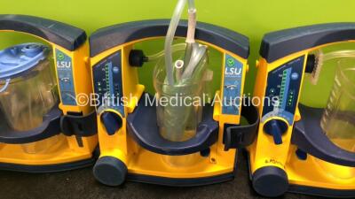 4 x Laerdal LSU Suction Units with 4 x Cups and 2 x Batteries (All Power Up, 2 x Missing Rubber Caps, 3 x Missing Cup Lids - See Photos) *SN 78301298079 / 78311298287 / 78101354914 / 78021069231* - 3