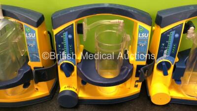 4 x Laerdal LSU Suction Units with 4 x Cups and 2 x Batteries (All Power Up, 2 x Missing Rubber Caps, 3 x Missing Cup Lids - See Photos) *SN 78301298079 / 78311298287 / 78101354914 / 78021069231* - 4