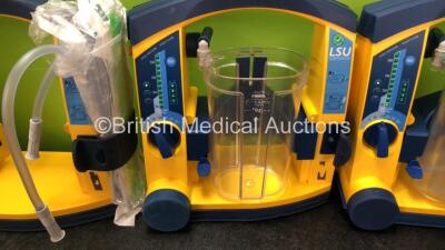 4 x Laerdal LSU Suction Units with 3 x Cups and 3 x Batteries (All Power Up, 2 x Missing Cup Lids - See Photos) *SN 78232086570 / 78271469724 / 78271469723 / 78262087961* - 4