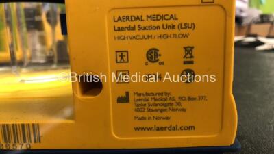 4 x Laerdal LSU Suction Units with 3 x Cups and 3 x Batteries (All Power Up, 2 x Missing Cup Lids - See Photos) *SN 78232086570 / 78271469724 / 78271469723 / 78262087961* - 6