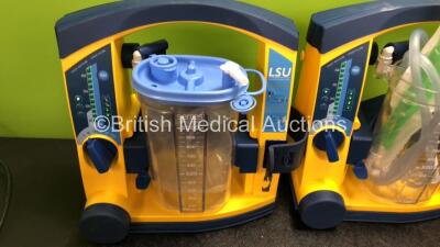 4 x Laerdal LSU Suction Units with 2 x Cups and 4 x Batteries (All Power Up, 1 x Missing Rubber Cap, 1 x Missing Cup Lid - See Photos) *SN 78092199584 / 78092199627 / 78081859569 / 78491757908* - 2