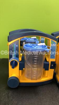 6 x Laerdal LSU Suction Units with 6 x Cups and 6 x Batteries (All Power Up, 1 with Missing Cap-See Photo) *SN 78041293672, 7801465001, 78061293973, 78041798523, 78061798942, 78081465003* - 2