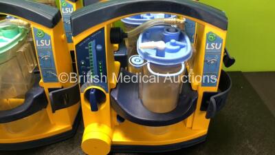 6 x Laerdal LSU Suction Units with 6 x Cups and 6 x Batteries (All Power Up, 2 x Missing Rubber Caps, 1 x Crack in Casing - See Photos) *SN 78091687939 / 78151184181 / 78230897960 / 78041686976 / 78310962645 / 78081465025* - 4