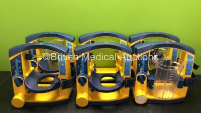 6 x Laerdal LSU Suction Units with 3 x Cups and 6 x Batteries (All Power Up, 3 x Cups Missing Lids, 3 x Missing Rubber Caps - See Photos) *SN 78191185013 / 78081687821 / 78471474590 / 78061294009 / 78041686975 / 78471474587*