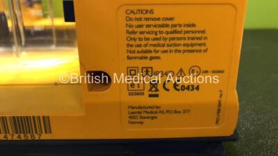 6 x Laerdal LSU Suction Units with 3 x Cups and 6 x Batteries (All Power Up, 3 x Cups Missing Lids, 3 x Missing Rubber Caps - See Photos) *SN 78191185013 / 78081687821 / 78471474590 / 78061294009 / 78041686975 / 78471474587* - 6