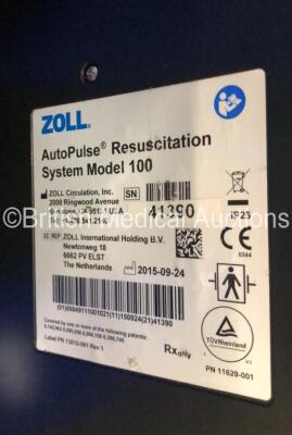 Job Lot Including 1 x Zoll Autopulse Resuscitation System Model 100 *Mfd 2015* with 1 x Life Band Strap, 1 x Zoll Auto Pulse Multi Chemistry Battery Charger with 6 x Zoll Auto Pulse Li-Ion Batteries (Powers Up) *SN 41390* - 6