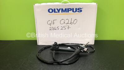 Olympus GIF-Q260 Video Gastroscope in Case - Engineer's Report : Optical System - No Fault Found, Angulation - No Fault Found, Insertion Tube - Minor Indentations Present, Light Transmission - No Fault Found, Channels - No Fault Found, Leak Check - No Fau