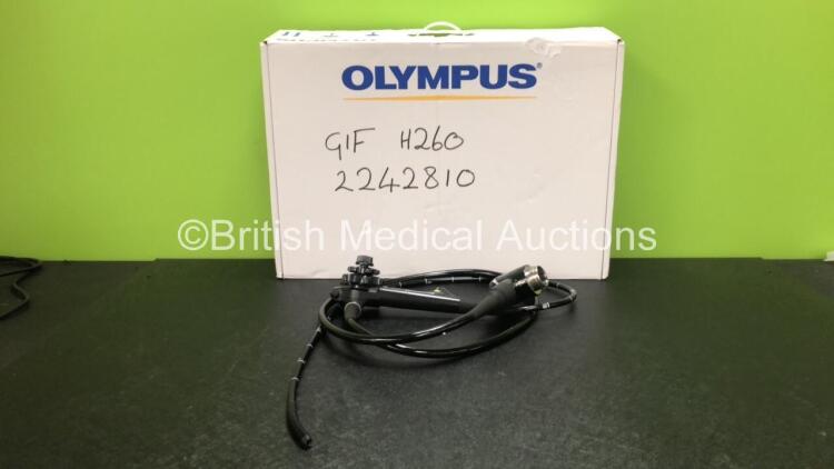 Olympus GIF-H260 Video Gastroscope in Case - Engineer's Report : Optical System - No Fault Found, Angulation - Not Reaching Specification, To Be Adjusted, Insertion Tube - No Fault Found, Light Transmission - No Fault Found, Channels - No Fault Found, Lea