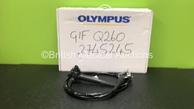 Olympus GIF-Q260 Video Gastroscope in Case - Engineer's Report : Optical System - No Fault Found, Angulation - No Fault Found, Insertion Tube - Badly Kinked, Light Transmission - No Fault Found, Channels - No Fault Found, Leak Check - No Fault Found *2745