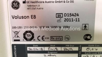 GE Voluson E8 Expert Flat Screen Ultrasound Scanner with Mitsubishi P95 Printer (Powers Up - Hard Drive Removed - Missing Dial,Crack to Keyboard and Scratches to Keyboard-See Photos) * SN D15424 * * Mfd Nov 2011 * - 7